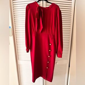 NWT Red/Burgundy midi dress with bow and gold buttons